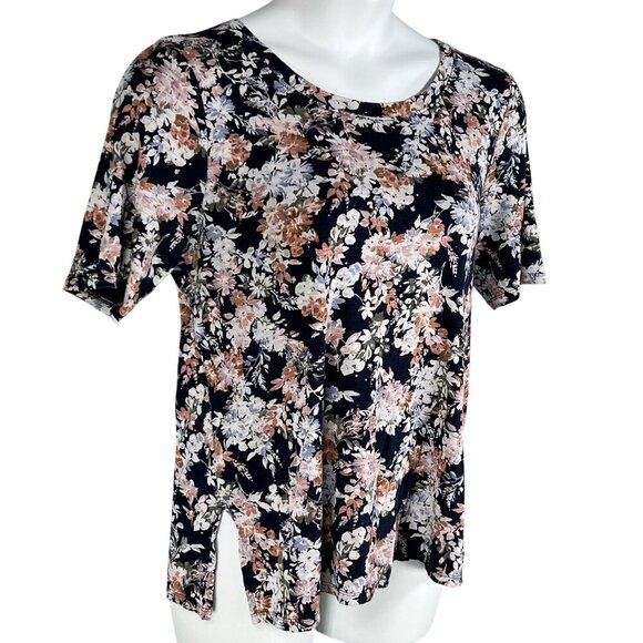 J Jill Womens L Scoop Neck Top Elbow Sleeve Tee Pima Cotton Pullover Bloomcore - Picture 2 of 12